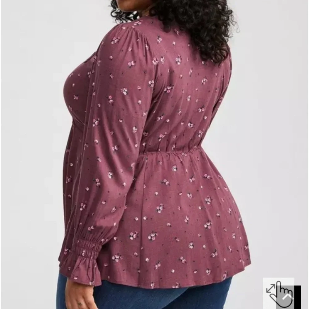 Womens Babydoll Rayon Slub Lace Trim Long Sleeve Top Mauve Sz 2 NWT - Picture 3 of 4